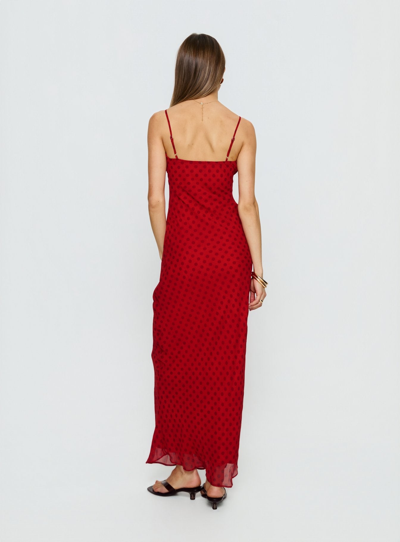 Adasia Lace V Neck Maxi Dress Red Polka Dot