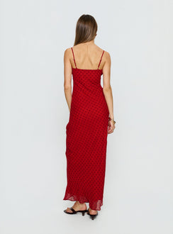 Adasia Lace V Neck Maxi Dress Red Polka Dot