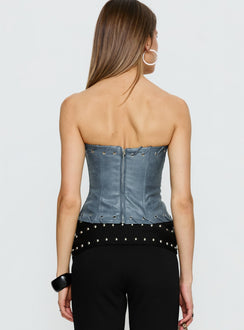 Pammie Faux Leather Strapless Top Blue