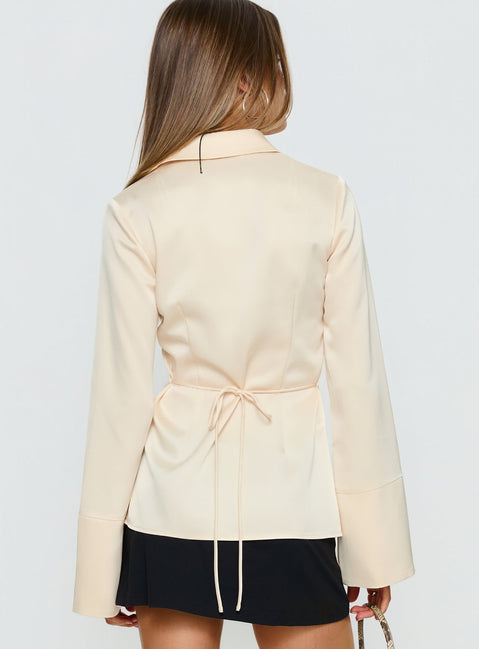 Emalona Long Sleeve Satin Top Cream