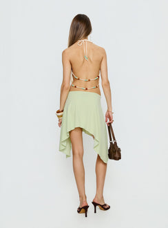 back view of model wearing Princess Polly Daelen Waterfall Midi Skirt Mint Midi Skirts 