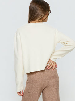 back view of model wearing Princess Polly Denmark Cardigan White Cropped Jumpers 