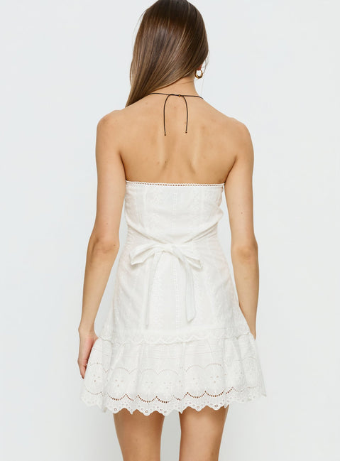 Analiese Strapless Anglaise Mini Dress White