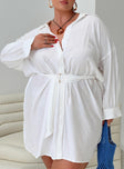 Bilari Textured Fabric Shirt Dress White Curve