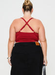 Red Tank top Sweetheart neckline, ruching detail at bust, adjustable cross back straps 