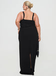 back view of model wearing Princess Polly Mazzola Maxi Dress Black Curve Sweetheart Neckline 