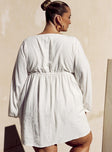 Princess Polly Plunger  Nena Linen Blend Mini Dress White Curve