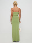 back view of model wearing Princess Polly Sun Chaser Maxi Skirt Green Maxi 