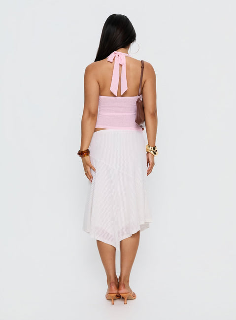back view of model wearing Princess Polly Adrea Asymmetrical Midi Skirt White Midi Skirts 