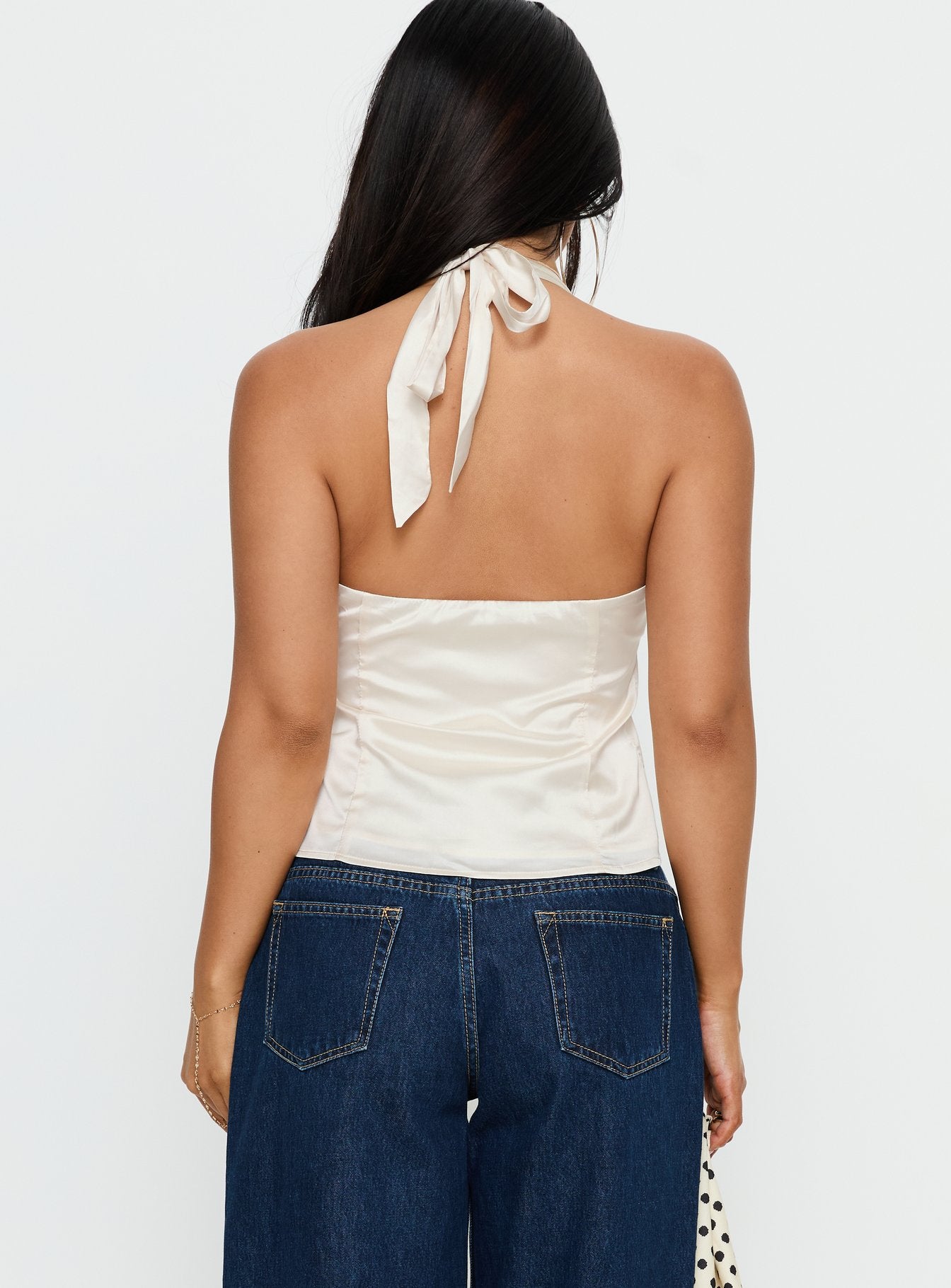 Isolda Satin Halter Top Cream
