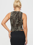 back view of model wearing Princess Polly Honeymoon Stage Top Leopard Sleeveless V-Neck 