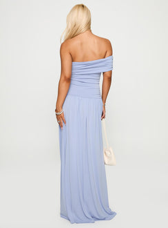 back view of model wearing Princess Polly Decadence Strapless Maxi Dress Lilac Straight Neck 