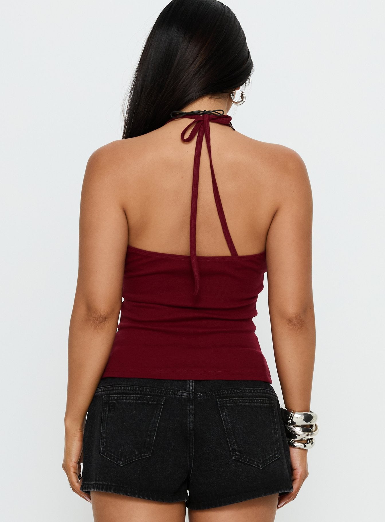 Sentiment V Neck Cami Top Burgundy
