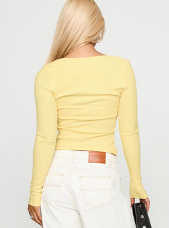 back view of model wearing Princess Polly Baseline Long Sleeve Top Yellow Full Sleeves Scoop Neck 