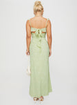 back view of model wearing Princess Polly Burner Maxi Dress Green Sweetheart Neckline 