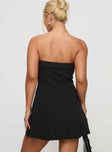 back view of model wearing Princess Polly Change It Up Mini Dress Black / Pinstripe Straight Neck 