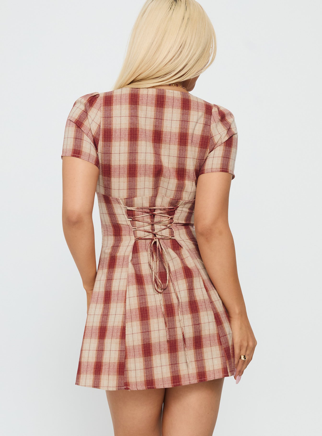 plaid dress pink Twist Of Fate V Neck Mini Dress Plaid