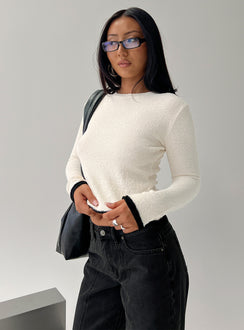 side view of model wearing Princess Polly Keree Lightweight Knit Sweater Cream cropped 
