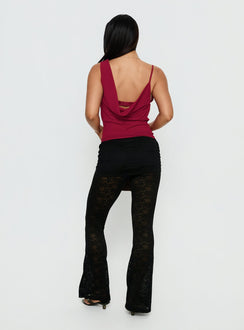 back view of model wearing Princess Polly Gogo Lace Flare Pants Black Mid Rise Pants 