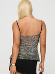 back view of model wearing Princess Polly Golden Age Split Cami Top Leopard Multi Sleeveless Square Neck 