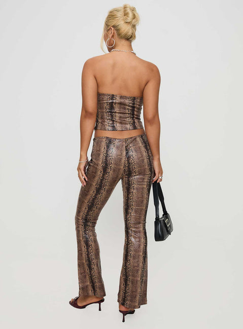 back view of model wearing Princess Polly Slither Pants Snake Print Low Rise Pants 