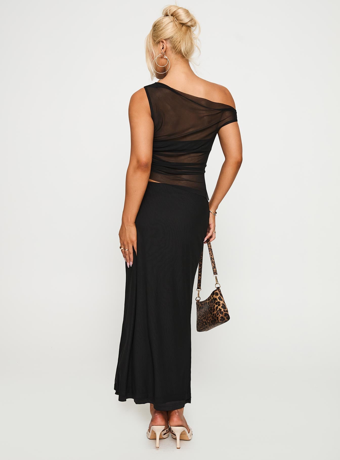 Aristocrat One Shoulder Mesh Set Black