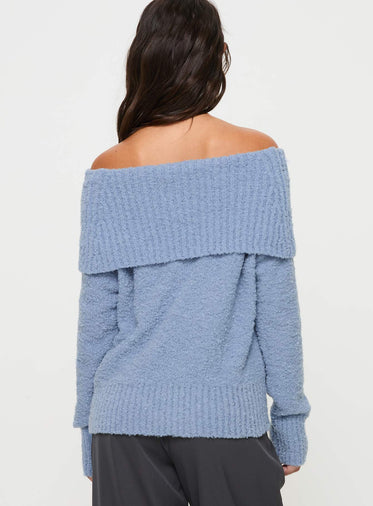 Parkley Boucle Off The Shoulder Sweater Blue