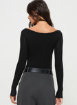 back view of model wearing Princess Polly Loveydove Bodysuit Black Tall Full Sleeves 