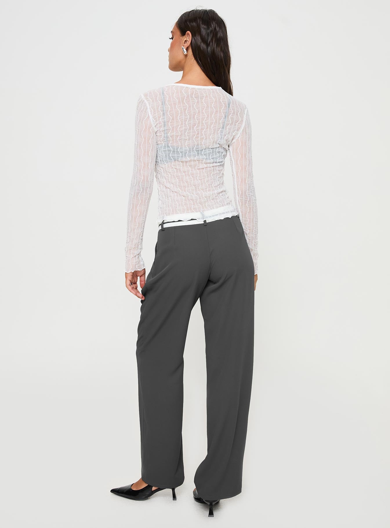 back view of model wearing Princess Polly Tennent Low Waist Pants Slate Mid Rise 