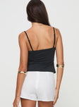 back view of model wearing Princess Polly Marcio Lace Top Black Sleeveless Sweetheart 