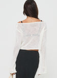 Off shoulder sweater Loose knit material, flared sleeves Non-stretch material, unlined, sheer