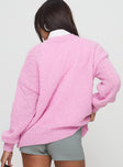 back view of model wearing Princess Polly Niomie Knit Sweater Pink Long 