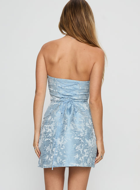 Heaven Sent Strapless Mini Dress Blue
