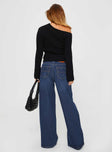 back view of model wearing Princess Polly Naylor Wide Leg Jeans Mid Blue Denim Tall Mid Rise 