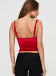 back view of model wearing Princess Polly Say It Loud Top Red Sleeveless Square Neck 