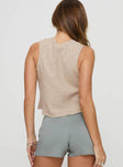 back view of model wearing Princess Polly Bronson Vest Top Beige Sleeveless V-Neck 