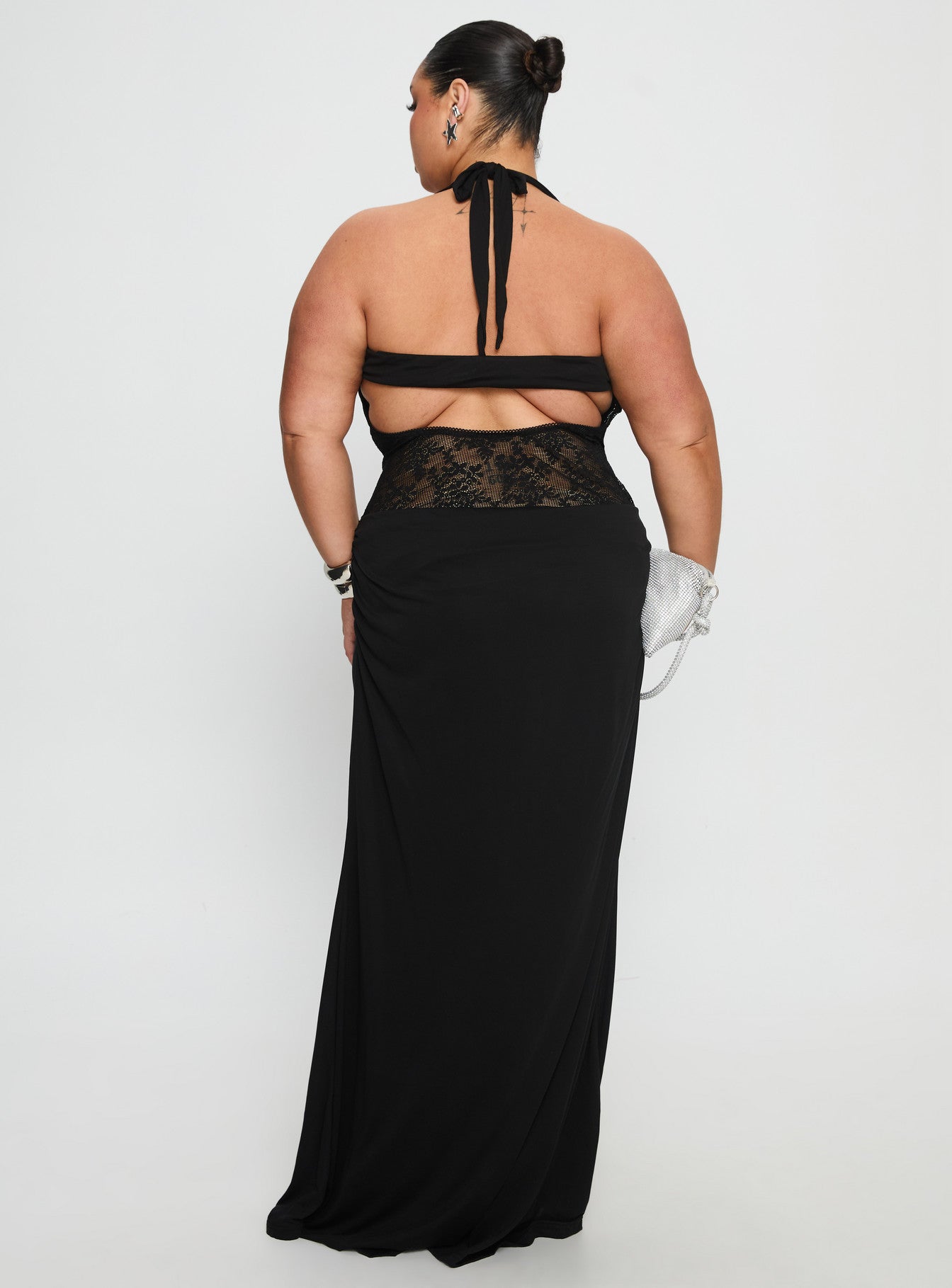 Adalyne Lace Halter Maxi Dress Black Curve