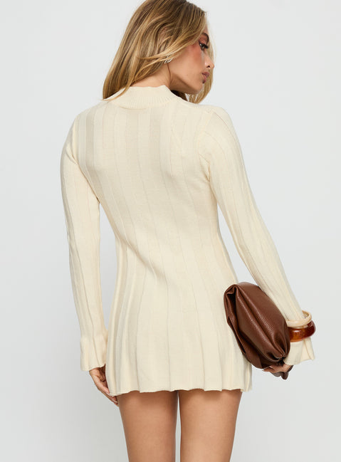 Princess Polly Women's Carlee Mock Neck Long Sleeve Rib Sweater Minidress - Natural - Mini dresses Princess Polly Women's Carlee Mock Neck Long Sleeve Rib Sweater Minidress - Natural - Mini dresses