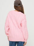 back view of model wearing Princess Polly Moldova Knit Sweater Pink Long 