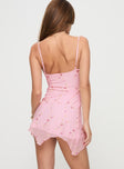 back view of model wearing Princess Polly Harkin Mini Dress Pink Sweetheart Neckline 