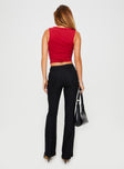 back view of model wearing Princess Polly Kinkirk Flared Pants Black Tall High Waisted Pants 