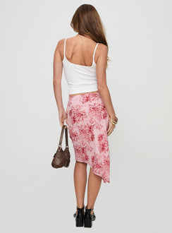 back view of model wearing Princess Polly Sicilia Midi Skirt Floral Multi Midi Skirts 
