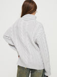 back view of model wearing Princess Polly Nyle Knit Sweater Grey Long 