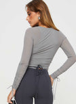 back view of model wearing Princess Polly Kailee Long Sleeve Top Grey Full Sleeves Crew Neck 