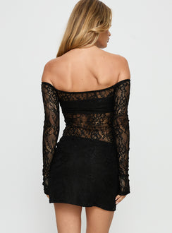 Annora Long Sleeve Lace Mini Dress Black