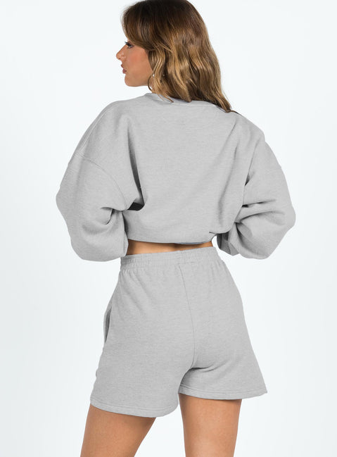 Princess Polly Track Shorts Cursive Text Grey Marle / Red Princess Polly high-rise 