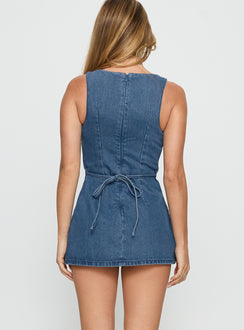 Ainsleigh Shift Denim Playsuit Mid Blue Wash