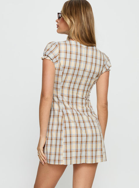 Mystee Plunge Neck Playsuit Blue Check