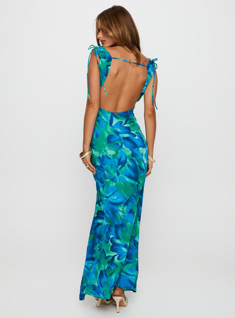 back view of model wearing Princess Polly Symphonies Cowl Maxi Dress Multi Cowl Neck 