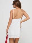 back view of model wearing Princess Polly Mahony Mini Dress White V-Neck 